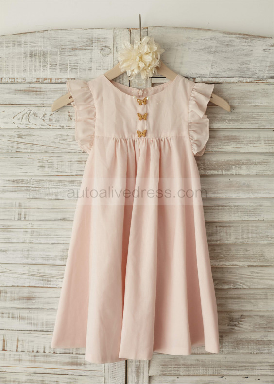 Flutter Sleeves Blush Pink Cotton Flower Girl Dress Flutter Sleeves Blush Pink Cotton Flower Girl Dress